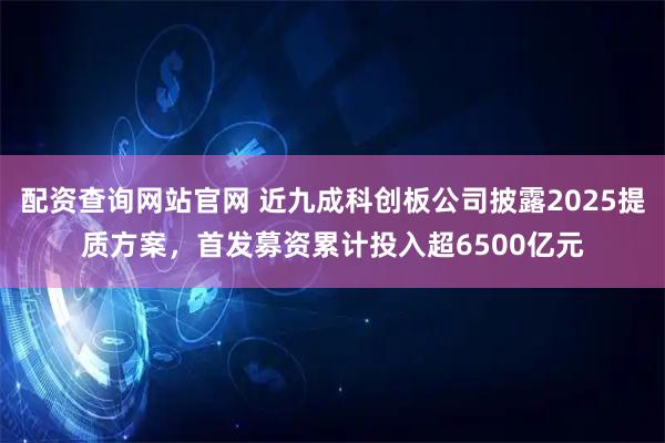 配资查询网站官网 近九成科创板公司披露2025提质方案，首发募资累计投入超6500亿元